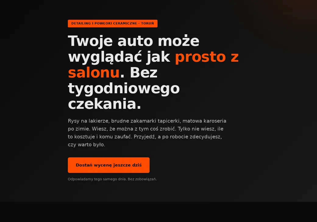 Przykładowa strona dla firmy detailingowej — Performance Detailing